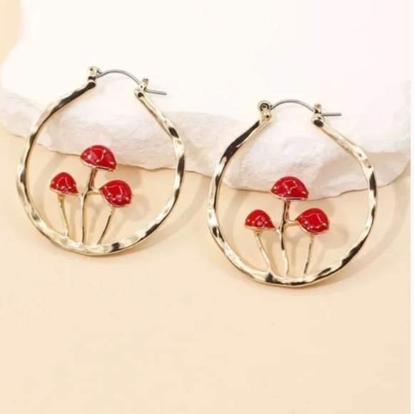 ❤️ FREE Mushroom Hoop Boho Plant Hipster Hippie Art Chic Artsy Drop Earrings - Picture 3 of 3